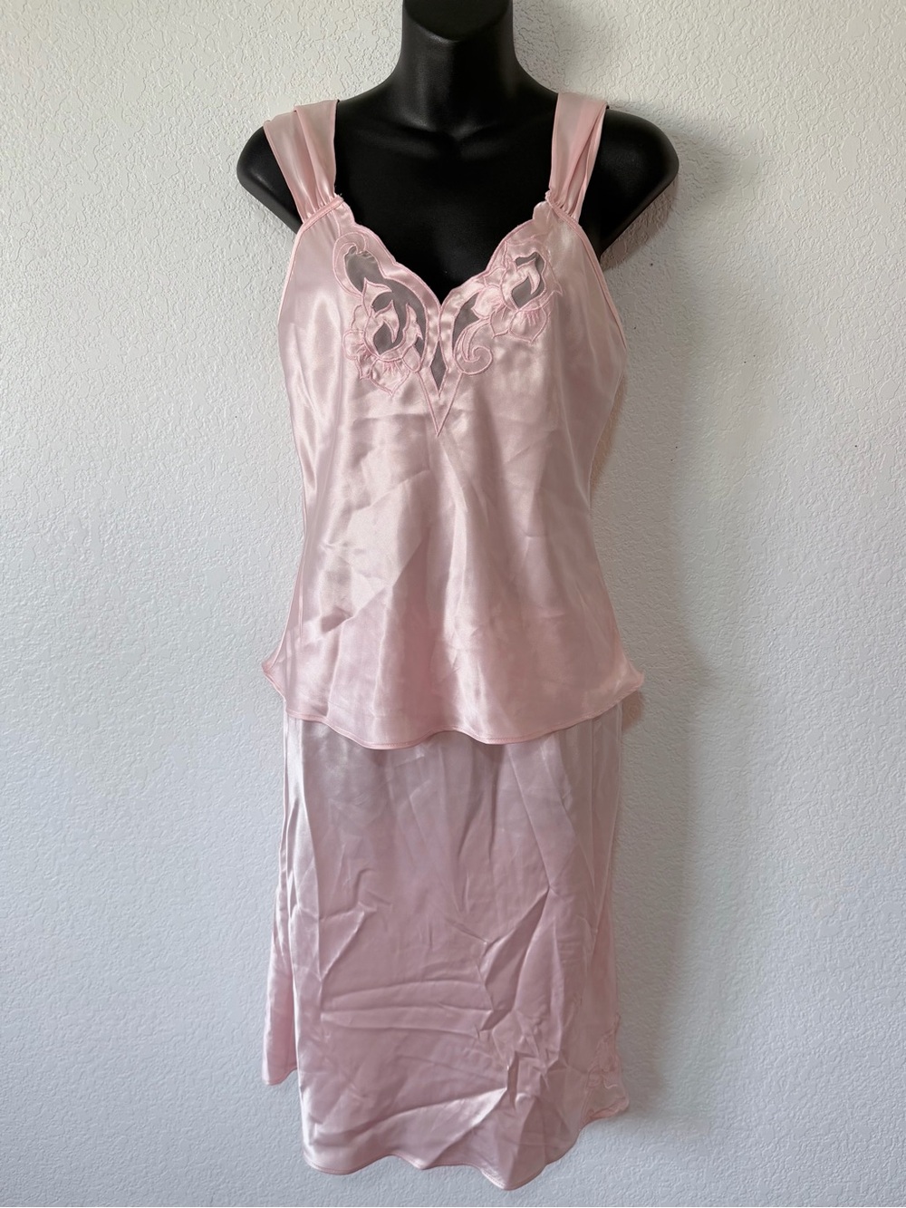 Vintage Angelic Baby Pink Satin Lace Trim Slip Set